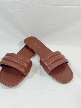 IYNX Brown Slide Sandals Size 11 Minimalist Padded Wide Strap Flat Summer SlipOn